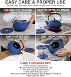 85 Oz XXL Blue Bamboo Cast Iron Teapot, Enamel Interior, Infuser & Trivet - Image 6