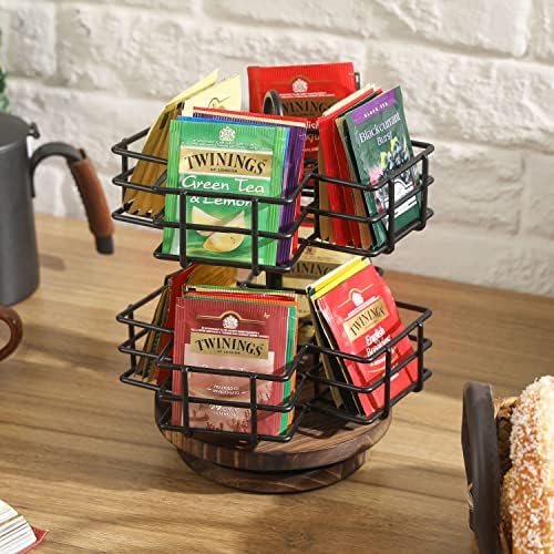 MyGift Rotating Tea Bag Holder Carousel, 8 Compartments, Wood Base - Image 2