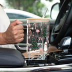 Christmas Sketch Doodle 40oz Glass Tumbler with Lid and Straw - Image 5