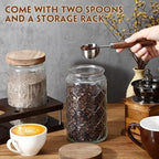 Suclain Glass Coffee Grounds Container with Shelf 2 x 34 oz Glass Coffee Bean Storage Canisters with Airtight Thread Lid and Measuring Spoon Food Storage Jars for Kitchen Sugar Nut - Image 5