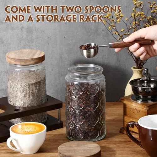Suclain Glass Coffee Grounds Container with Shelf 2 x 34 oz Glass Coffee Bean Storage Canisters with Airtight Thread Lid and Measuring Spoon Food Storage Jars for Kitchen Sugar Nut - Image 5