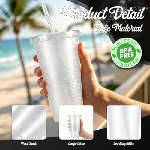 24Pcs Black & White Tumblers with Straw & Lid - 24oz Coffee Cups - Image 3