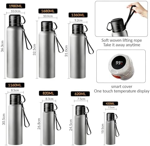 Double wall vacuum Leakproof stainless steel wide mouth insulated water bottle;tea tumbler with infuser,cup,lid;smart thermoses hot drinks;thermal flask ice coffee with led digital temperature display - Image 3