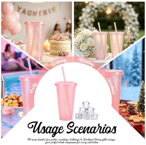 24 Pcs Pink Tumblers with Straw & Lid - 24oz Coffee Cups - Image 5