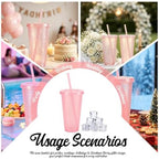 24 Pcs Pink Tumblers with Straw & Lid - 24oz Coffee Cups - Image 5