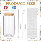 Skylety Personalized Glass Cups with Bamboo Lids and Glass Straws 16 oz Custom Gift Coffee Cups with Name Sticker Ribbon DIY Tumbler Gift for Birthday Proposal Bridal Shower(6 Set,Classic) - Image 4