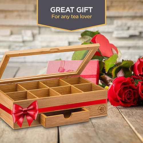 Personalized Tea Bag Organizer - Custom Engraved Bamboo Tea Box Organizer, 8-Compartment Tea Box with Magnetic Acrylic Lid, Mothers Day Gifts for Mom, Grandma Gift Wife Gift, Tea Lover Gift by Bambusi - Image 2