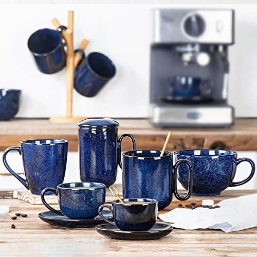 vicrays Ceramic Coffee Mug Set - 18 Ounce Large Stoneware Mug for Men Women - Unique Glazed Porcelain Mugs with Handle for Coffee Latte Tea Milk Cocoa - Set of 4 (Blue) - Image 6