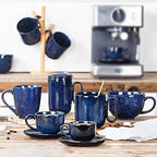 vicrays Ceramic Coffee Mug Set - 18 Ounce Large Stoneware Mug for Men Women - Unique Glazed Porcelain Mugs with Handle for Coffee Latte Tea Milk Cocoa - Set of 4 (Blue) - Image 6