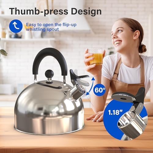 Whistling Stovetop Tea Kettle, 3.2 Quart Stainless Steel Teapot with Cool Touch Ergonomic Handle, Hot Water Fast to Boil, Silver - Image 4