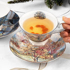 Floral Tea Cups Saucers Set of 2, Bone China 7 oz British Teacups Porcelain Coffee Cup for Rose Tea Cappuccino Espresso Latte (Apricot & Peach Blossom) - Image 6