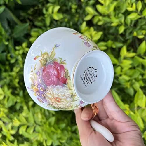 Honorable Coffee Cup Mug, Cappuccino, Tea Cup, with Saucer for Latte, Fine Bone Porcelain, Reactive Glaze, 6.8 Oz-1pcs (Flowers in Full Bloom) - Image 5