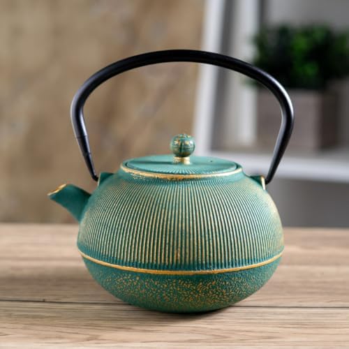Urban Tokyo 27 fl oz Cast Iron Teapot Japanese Style Tetsubin Tea Kettle with Stainless Steel Infuser, Stovetop Safe, Green with Gold Accents, Excellent Heat Retention for Loose Leaf Tea - Image 2