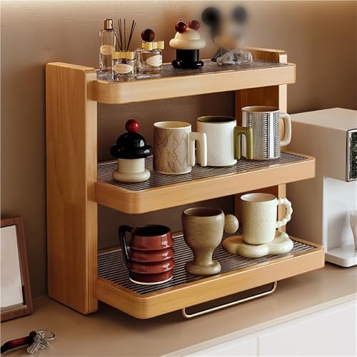 Coffee Mug Holder Rack, 3-Tier Countertop Display Shelf, Solid Wood Desktop Storage for Kitchen, Dining Room, Coffee Bar by Unknown