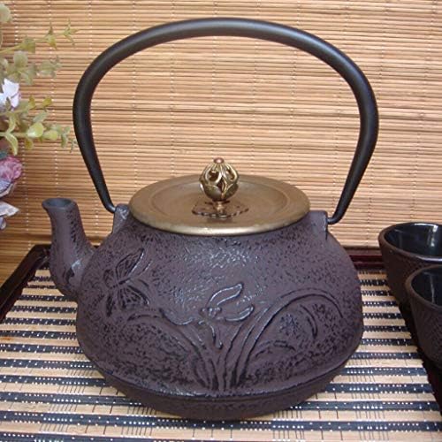 Cast iron teapot,classic tea kettle,1.2L Cast Iron Tea Kettle with Copper Lid, Anti Rust Japanese Tetsubin Teapot for Electric Ceramic Stove as Gift (Color : Orchid) (Color : Orchid) - Image 2