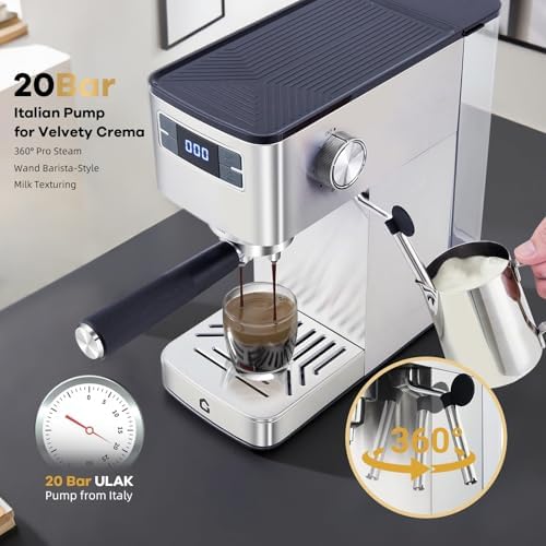 Takywep Compact 20 Bar Espresso Machine with Built-In Steam Milk Frother, Stainless Steel Semi-Automatic Coffee Maker with Removable Water Tank for Lattes, Cappuccinos, Macchiatos, Home and Office - Image 5