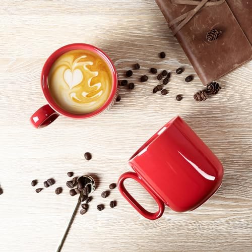 vicrays Ceramic Coffee Mug Set - 18 Ounce Large Stoneware Mug for Men Women - Unique Glazed Porcelain Mugs with Handle for Coffee Latte Tea Milk Cocoa - Set of 4 (Red) - Image 5