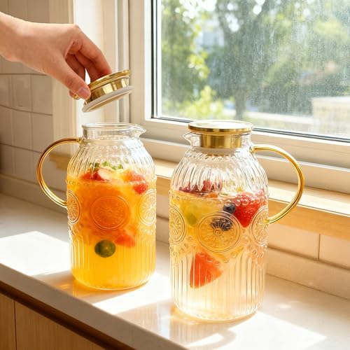 Amzcku Glass Pitcher with Lid, 101 oz/ 3 Liter Vintage Water Pitcher,Water Carafe for Cold Brew, Coffee, Lemonade, Iced Tea,Beverage, Heat Resistant Water Glass Jug 1Pack - Image 3