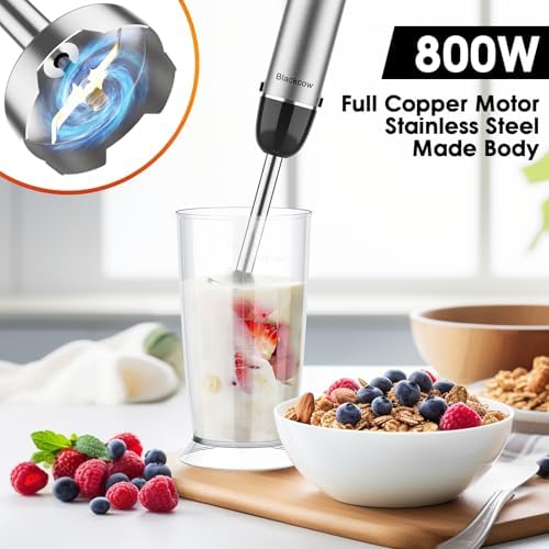 Immersion Blender Handheld for Kitchen,Emulsion Blender Handheld with Titanium Blades,12 Speed Electric Hand Mixer with BPA Free Attachments:Chopper Bowl,Whisk,Milk Frother,Measuring Cup - Image 4