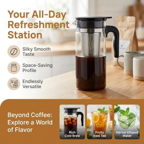 1 Set Cold Brew Coffee Maker Mason Jar 64oz, Airtight Pitcher - Image 3