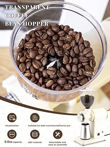 Huanyu 60mm Flat Burr Coffee Grinder, Retro Cream White for Home Cafe - Image 3