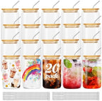 ASKIZ 20Pcs Glass Cups With Bamboo Lids and Straws,16Oz Ice Coffee Cup,Drinking Glasses Cups Set,Water Bottles Glasses for Juicing,Beer,Coffee,Soda,Tea-Glass Tumbler Reusable for Gifts by ASKIZ