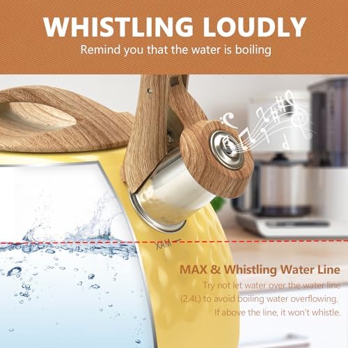 harriet Tea Kettle, Tea Pot for Stovetop, 2.5QT Whistling Kettle with 5-Layers bottom, Food Grade Stainless Steel Kettles with Hot-Resistant Handle Gas Electric Applicable, Yellow - Image 6