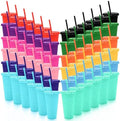 YOUKE OLA 72 Pack Glitter Plastic Cups with Lid and Straw, 24 oz Bulk Reusable Cup for Coffee Cup for Adult Birthday Party (Mix Color) by YOUKEOLA