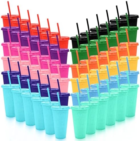 YOUKE OLA 72 Pack Glitter Plastic Cups with Lid and Straw, 24 oz Bulk Reusable Cup for Coffee Cup for Adult Birthday Party (Mix Color) by YOUKEOLA