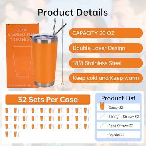 IEOVIEE 32 Pack 20oz Stainless Steel Insulated Bulk Tumblers with Lid&Straw - Image 2