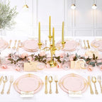 YOUBET 700 PCS Pink and Gold Plastic Dinnerware Set for Wedding Party - Image 6