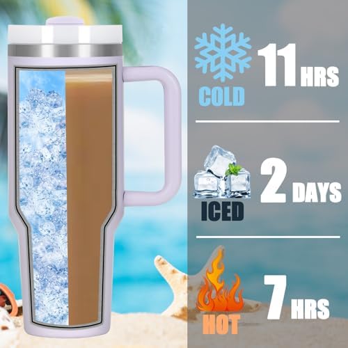 4 Pack 40 Oz Tumbler with Handle Bulk, Double Wall Vacuum Insulated Stainless Steel Tumbler with Lid and Straw, 40 oz cup with Silicone Spill Proof Stopper Set (Cream,Purple,Dark Green,Rose Quartz) - Image 6