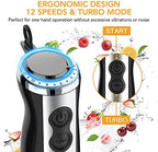 Immersion Blender 5 in 1 Hand Blender, 800W Hand Mixer Stick 12 Speed & Turbo Mode Hand Mixer with 600ml Mixing Beaker, 500ml Chopper, Milk Frother Attachments for Soup, Smoothies, Sauce, BPA Free - Image 2