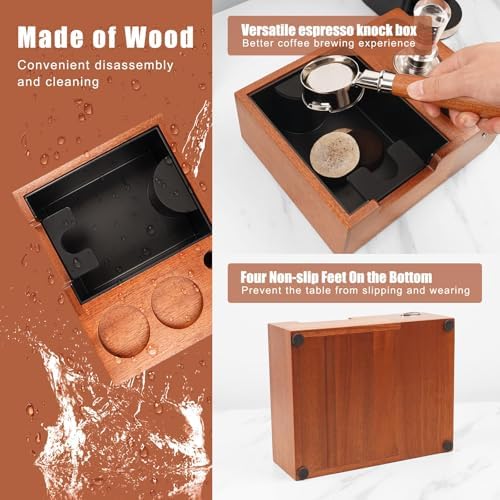 IKAPE 51/53/54/58mm Espresso Knock Box, Sandywood Coffee Station, Tamper Tools, Distributor, Portafilter & Puck Screen Accessories, Natural Sandywood Station Base - Image 4