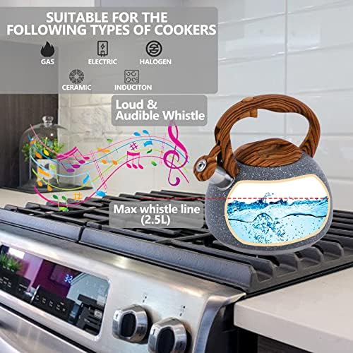 3.2Qt Stainless Steel Whistling Tea Kettle Stovetop, Sky Grey - Image 2