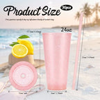 36 Pcs Pink Tumblers with Straw & Lid - 24oz Coffee Cups - Image 2