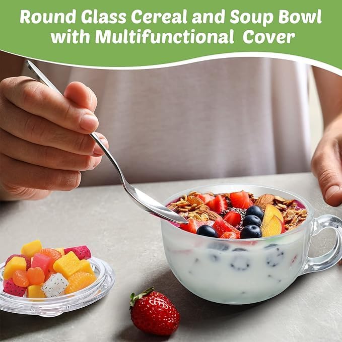 2 Pcs Glass Ramen Bowl with Lid and Handle, Microwave Safe Soup Bowl Mixing Pot Transparent Cooking Cereal Bowls Breakfast Bowls for Noodles Soup Cereals Fruits(600 ml/ 20 oz) - Image 6