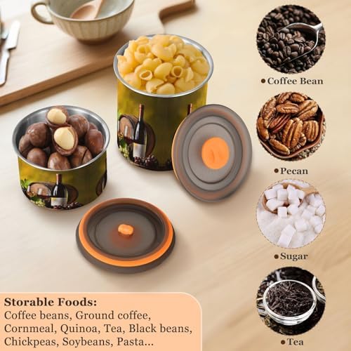 Stainless Steel Coffee Storage Containers with Airtight Lid, Wine Bottles Glasses Grapes 30oz Food Storage Container Kitchen Canister for Tea, Coffee Beans, Ground, Sugar Storage - Image 6