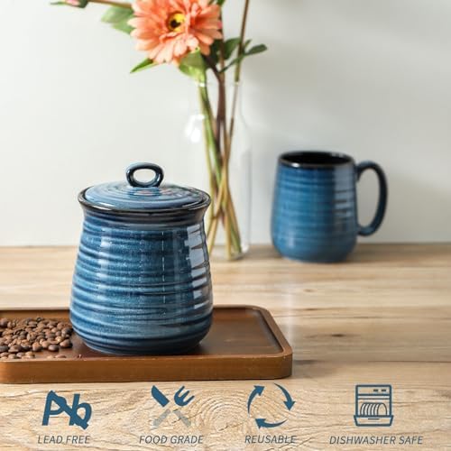 Ceramic Kitchen Canister, Large Food Storage Jar with Aritight Lid for Coffee,Tea,Sugar,Flour,Cookie,Candy,Cereal,Dog Treat, 35 oz Coffee Canister for Kitchen Countertop, Blue - Image 6