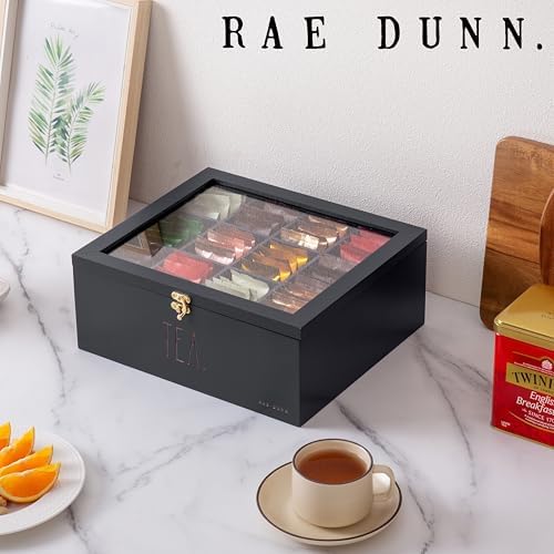 Rae Dunn Tea Bag Organizer - Tea Box Divided Storage Container Box with Hinge Lid for Kitchen Cabinet, Countertop, Pantry, Hold Coffee Pods, Seasoning Packets, Condiments, Black - Image 3