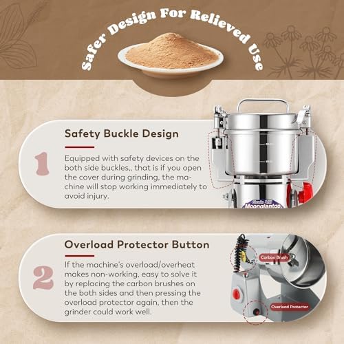 Moongiantgo Grain Mill Grinder Commercial Spice Grinder, 700g Swing, 110V - Image 3