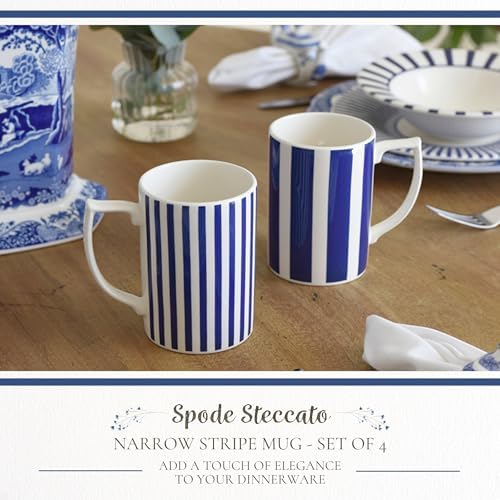 Spode Steccato Collection - 12oz Coffee Mug with Large Handles, Stripe Cobalt Blue (Set of 4) | Fine Earthenware | Dishwasher and Microwave Safe | Cup For Coffee, Tea, Latte, and Hot Chocolate - Image 2