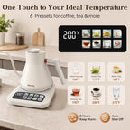 Mecity Electric Gooseneck Kettle with Touchscreen Base, 6 Presets Temperature Control, 2 Hours Keep Warm, 304 Stainless Steel Interior, Fast Boil Tea & Pour Over Coffee Kettle, 0.8L 1500W, Cream Color - Image 2