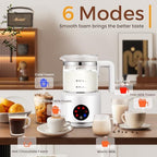 Milk Frother and Steamer, 6 in 1 Milk Steamer and Milk Warmer, 17oz Auto Shut Off Electric Frother with Touch Screen, Hot/Cold Foam Maker for Coffee, Latte, Cappuccino, Hot Chocolate,White - Image 4