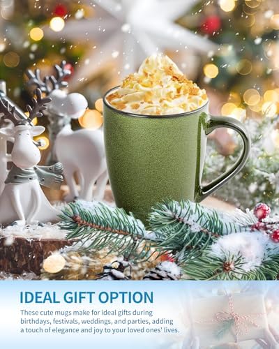 Ceramic Mugs 12oz,Large Ceramic Coffee Cups for Men, Women, Dad, Mom, Modern Coffee Mugs With Handle For Tea,Latte,Cappuccino,Cocoa. (green 4pack) - Image 6