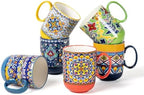 HENXFEN LEAD Boho Ceramic Coffee Mugs Set of 6, 14 oz by HENXFENLEAD