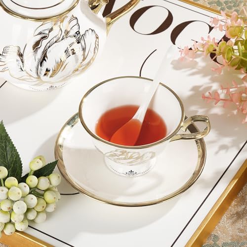 fanquare 22 Piece British Gold Tulip New Bone China Tea Coffee Set - Image 4