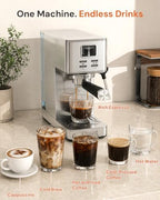 Kismile 20 Bar Espresso Machine with Milk Frother, Compact Semi-Automatic Espresso Maker, Stainless Steel, Pressure Gauge, 1.4L Water Tank, Hot Water Function for Cappuccino & Latte (Silver) - Image 6