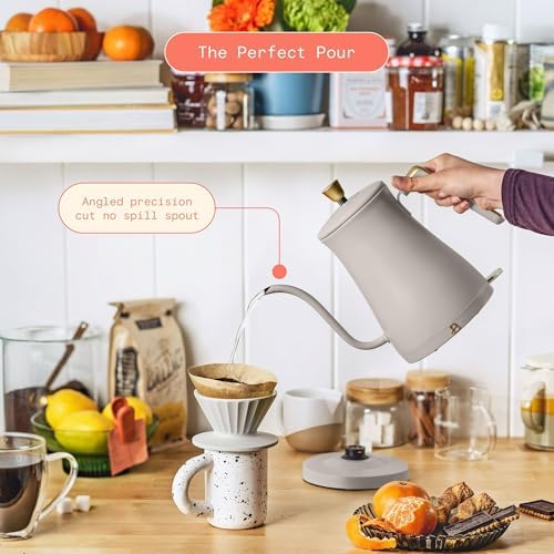 1 Liter Electric Gooseneck Kettle with Precision Pour Spout, Auto Shut Off, Cordless Design, 1200W (Porcini Taupe) - Image 3