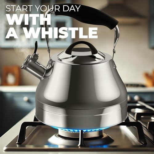 Stovetop Whistling Tea Kettle 2.4 QT / 2.3L, Stainless Steel Water Kettle for Induction, Gas & Electric Stoves, Fast Boiling Tea Kettle with Loud Whistle, Cool Touch Handle, Wide Lid, Shiny, Silver - Image 7